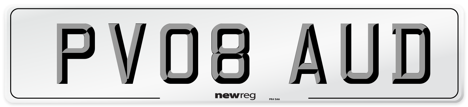 PV08 AUD Number Plate from New Reg